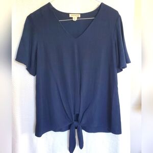 Faith and Joy Women’s Navy Blue Linen Blouse Flounce sleeve Size S